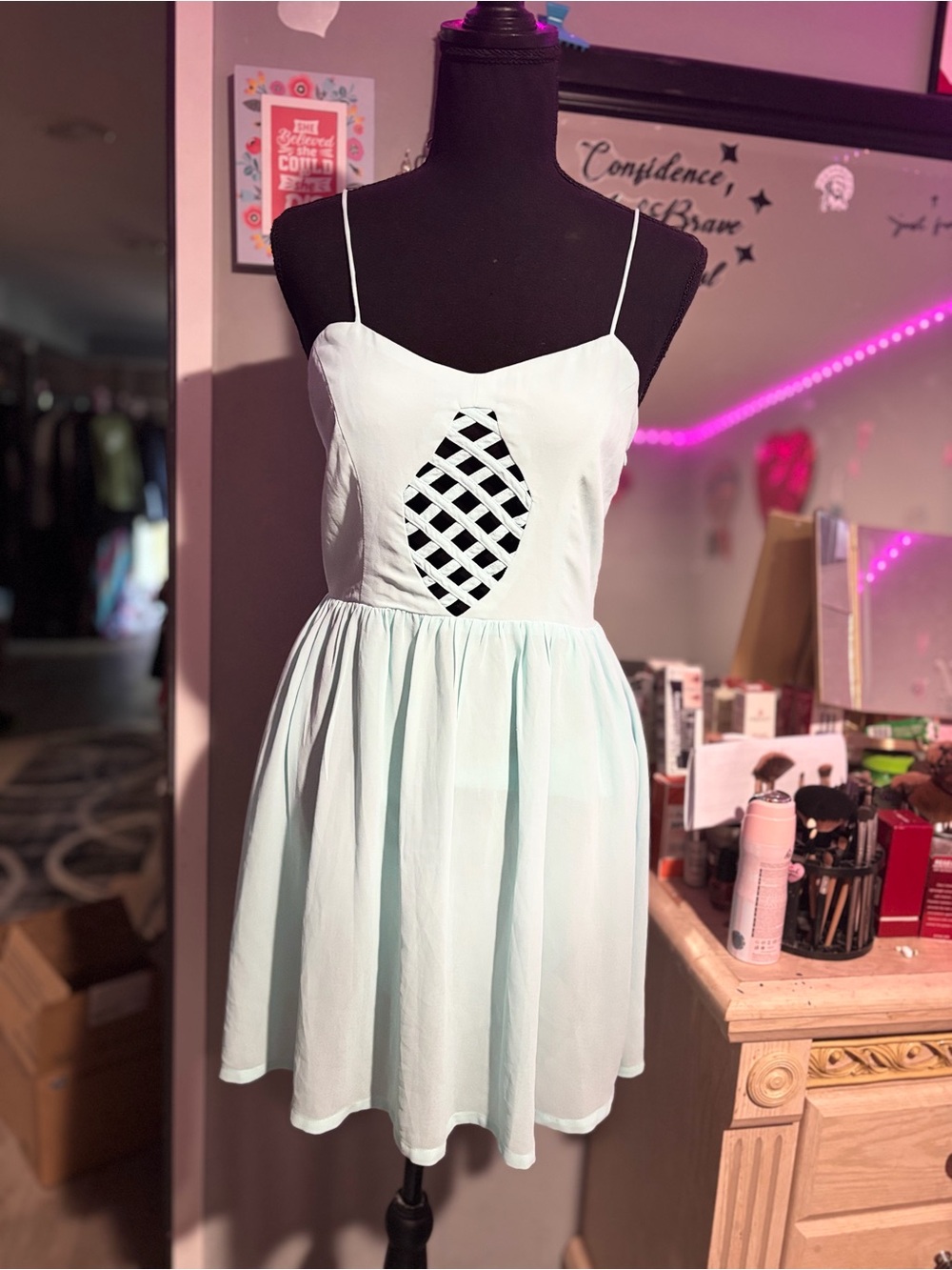 Millau Light Blue Spaghetti Strap Cutout Dress